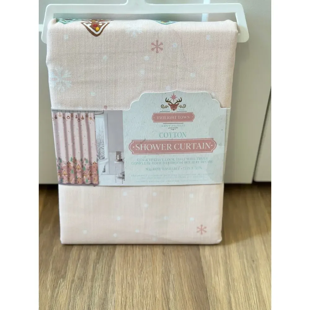 Gingerbread Pink Christmas Shower Curtain